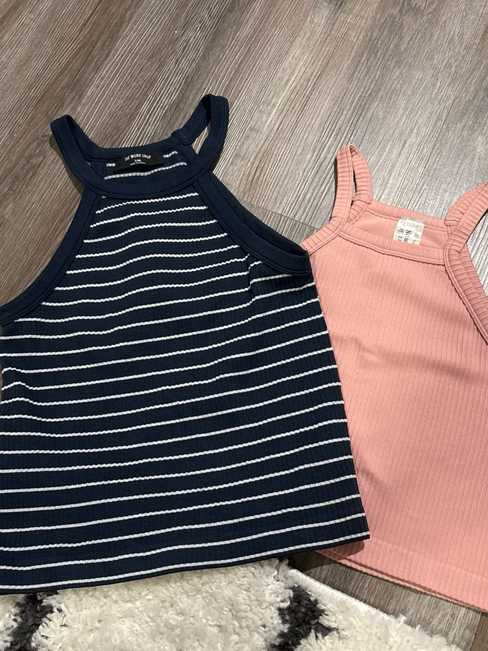Workshop Republic Clothing Navy Stripe & Dusty Pink Ribbed Tank Tops - 2-Pack